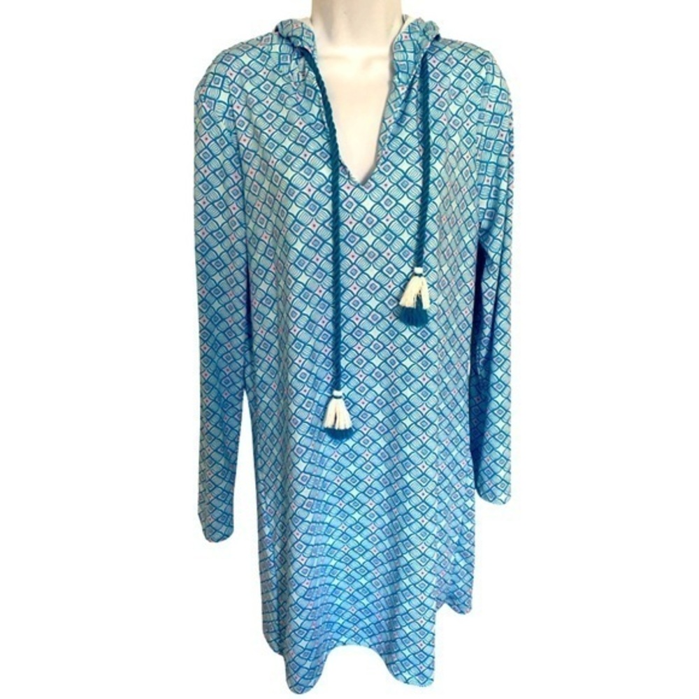 Cabana Life Hoody Beach Dress - M blue white , polyester spandex , NWOT